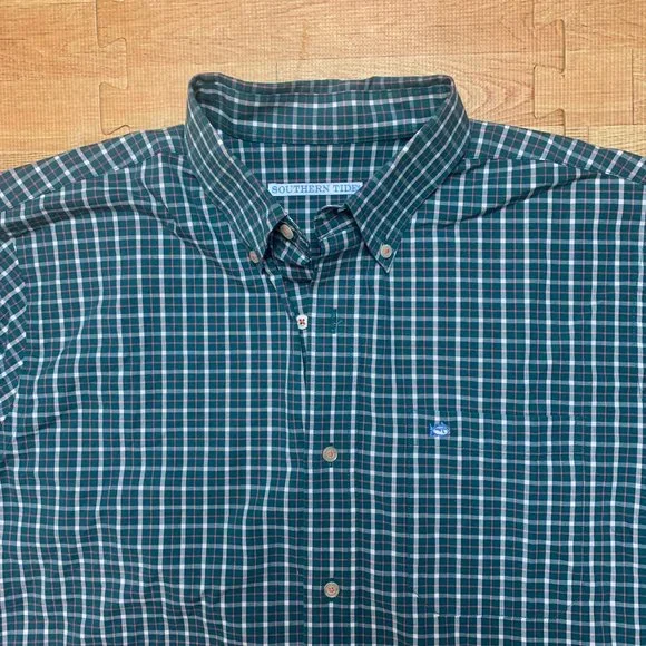Southern Tide Shirt Green Mens Medium Plaid/Check Long Sleeve Button Down - Picture 4 of 14